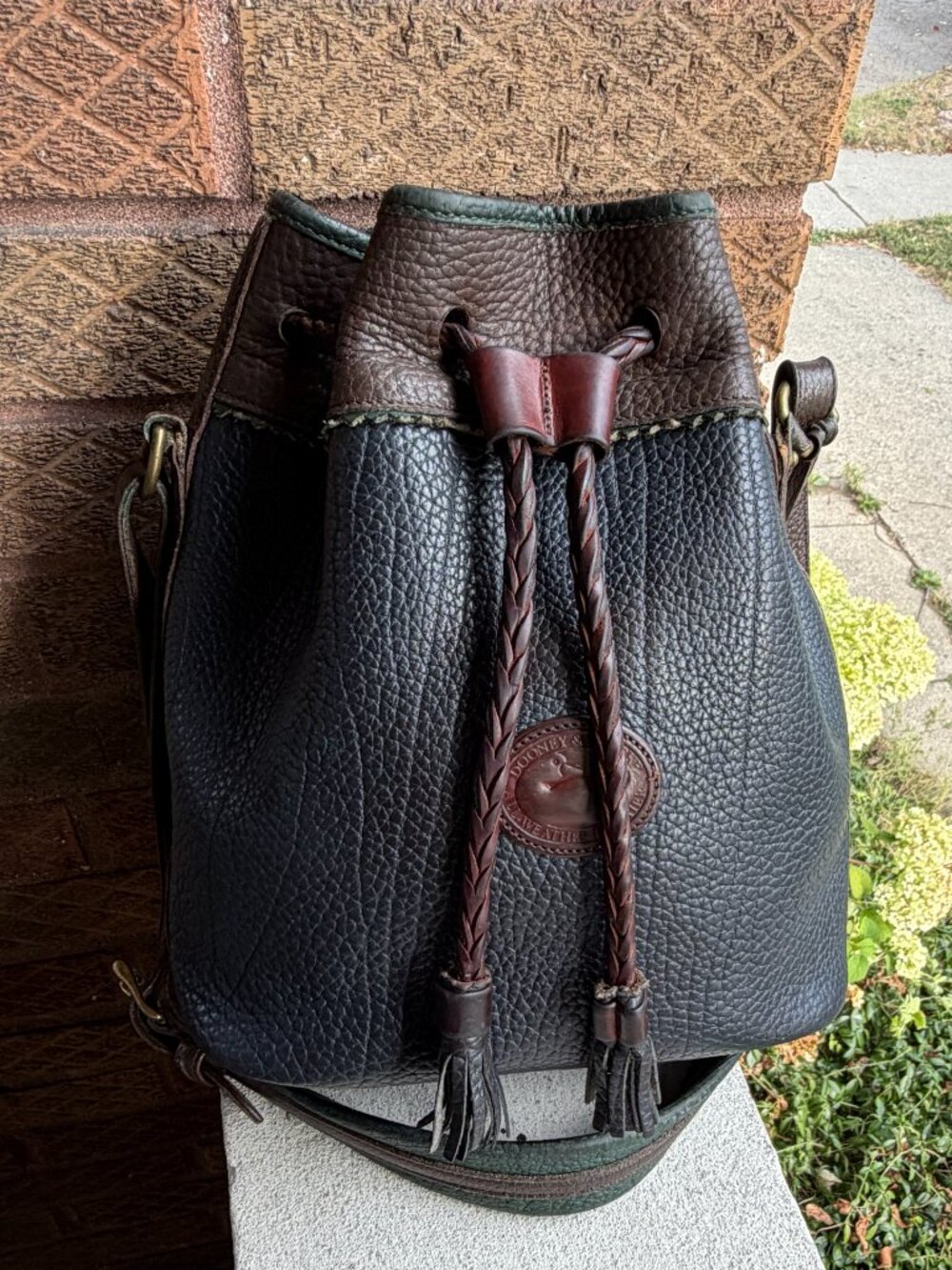 Dooney & Bourke Vintage Teton Medium Drawstring Bucket Pebbled Blue Shoulder Bag